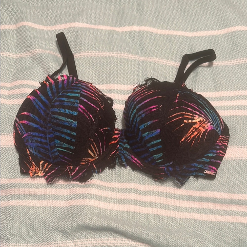 PINK Victoria's Secret Black and Blue Bra with Underwire Support